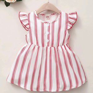 Striped Print Half Button A-line Dress